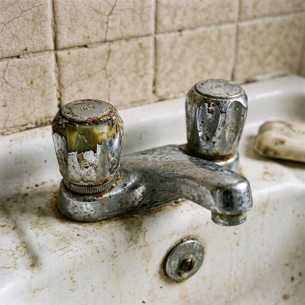 Before: Outdated bathroom fixtures