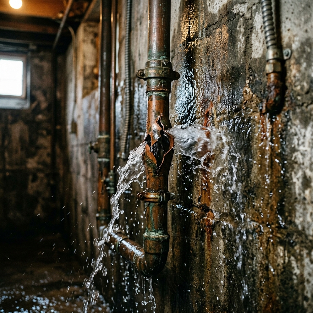 Before: Water damage from burst pipe