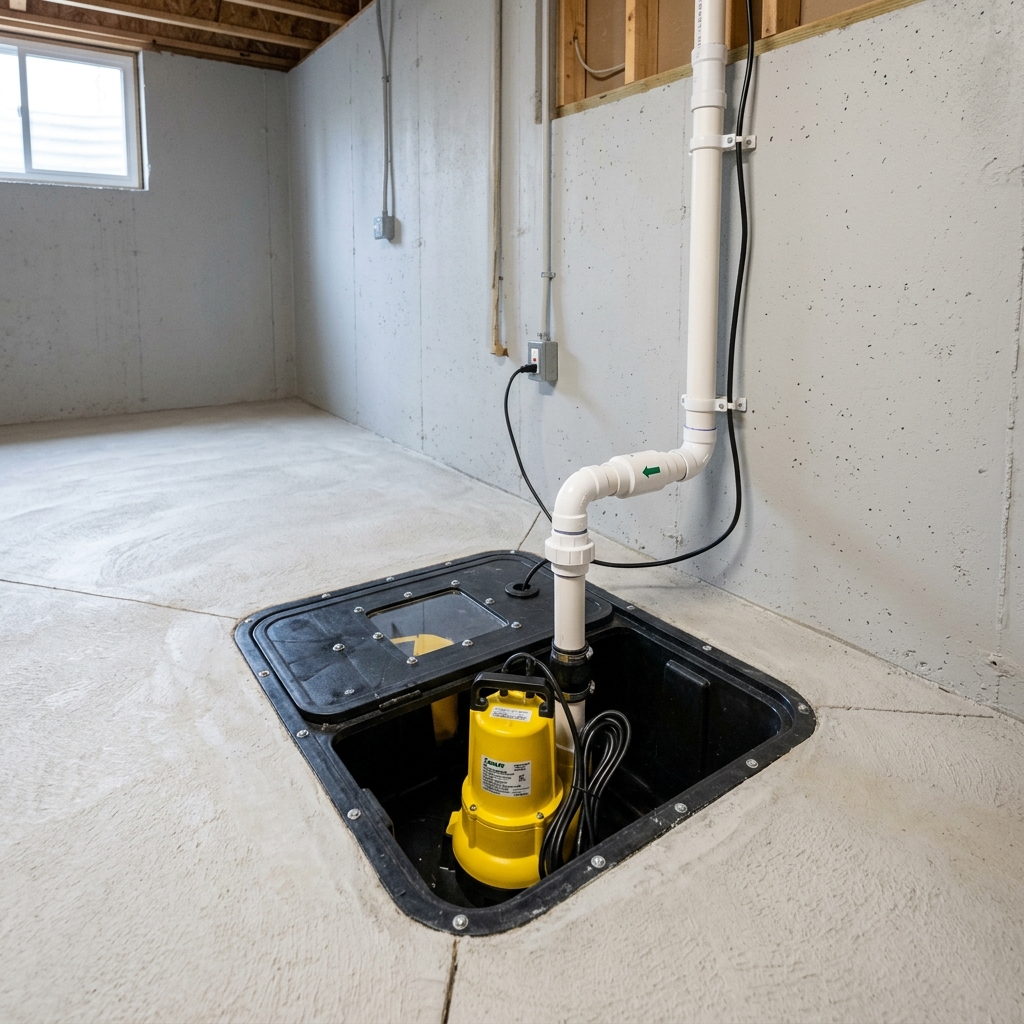 After: Dry basement with new sump pump