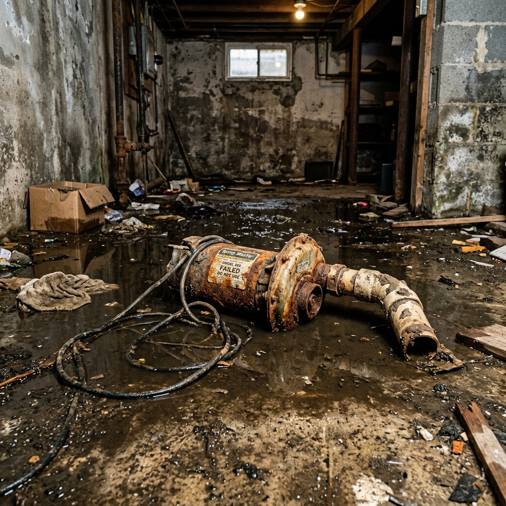 Before: Flooded basement